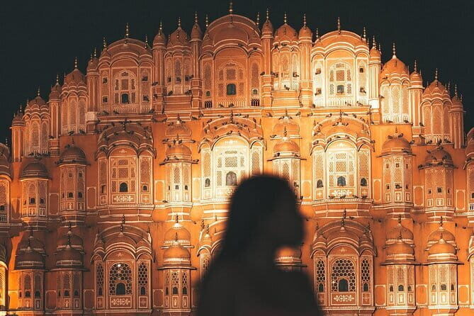 Explore Jaipur at Night with Patrika Gate - Stop 2: Jal Mahal at night, glowing on Man Sagar Lake